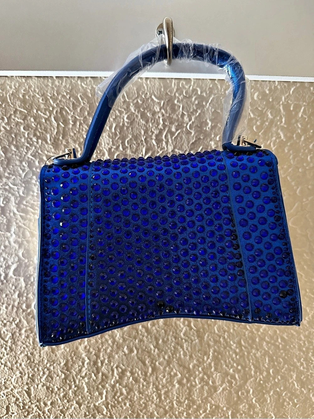 Hourglass Top Handle Bag with Crystals XS Blue
